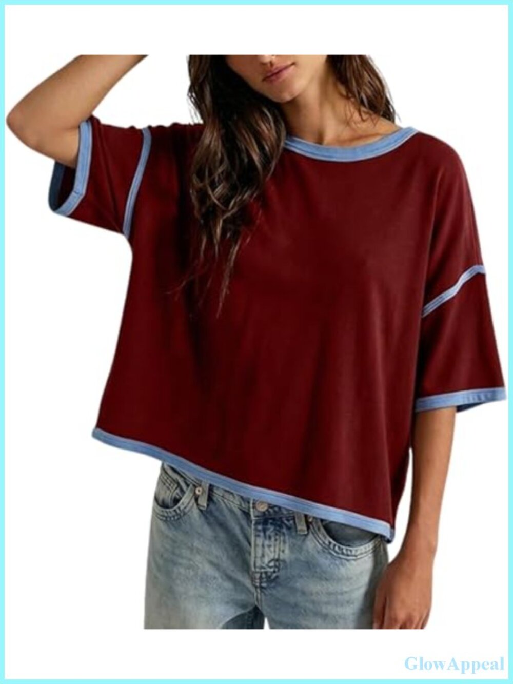 Oversized Short Sleeve Color Block T-Shirt for Travel Workout Streetwear